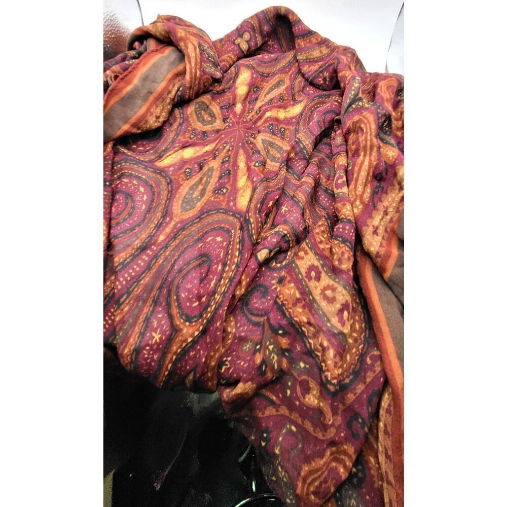 Silk Crepe Maroon Paisely Large Square Scarf 36in square